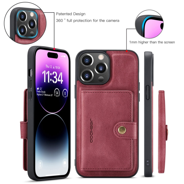 For iPhone 15 Pro Max JEEHOOD Retro Magnetic Detachable Leather Phone Case(Red)