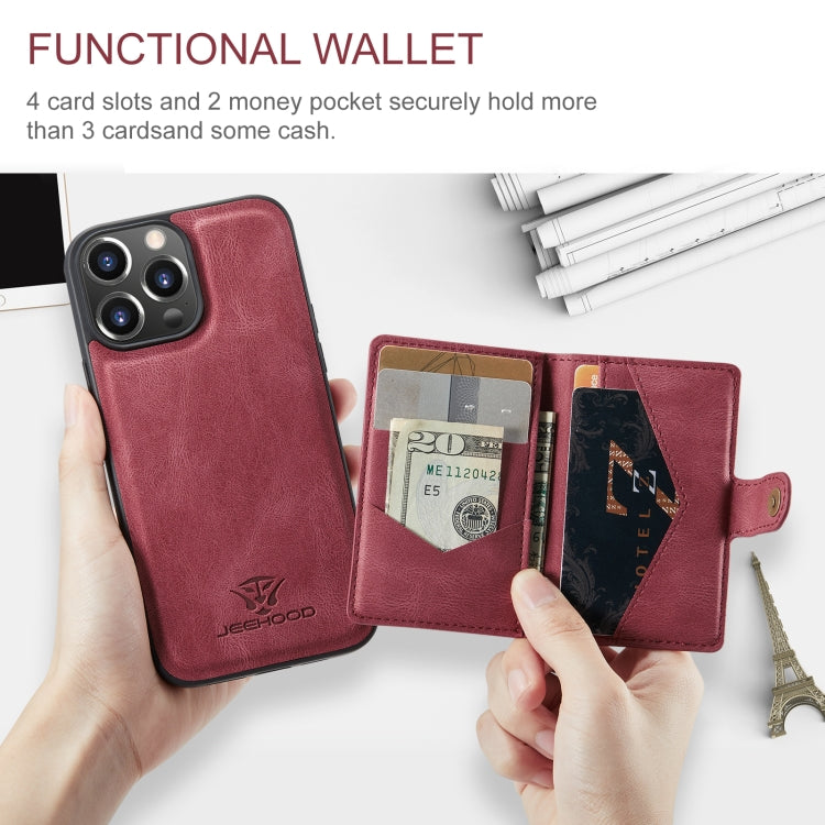 For iPhone 15 Pro Max JEEHOOD Retro Magnetic Detachable Leather Phone Case(Red)