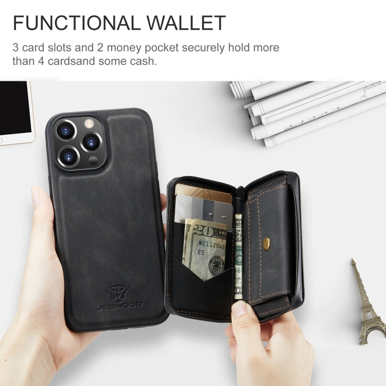 For iPhone 15 Pro Max JEEHOOD Magnetic Zipper Wallet Leather Phone Case(Black)