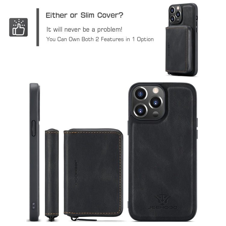 For iPhone 15 Pro Max JEEHOOD Magnetic Zipper Wallet Leather Phone Case(Black)