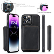 For iPhone 15 Pro Max JEEHOOD Magnetic Zipper Wallet Leather Phone Case(Black)