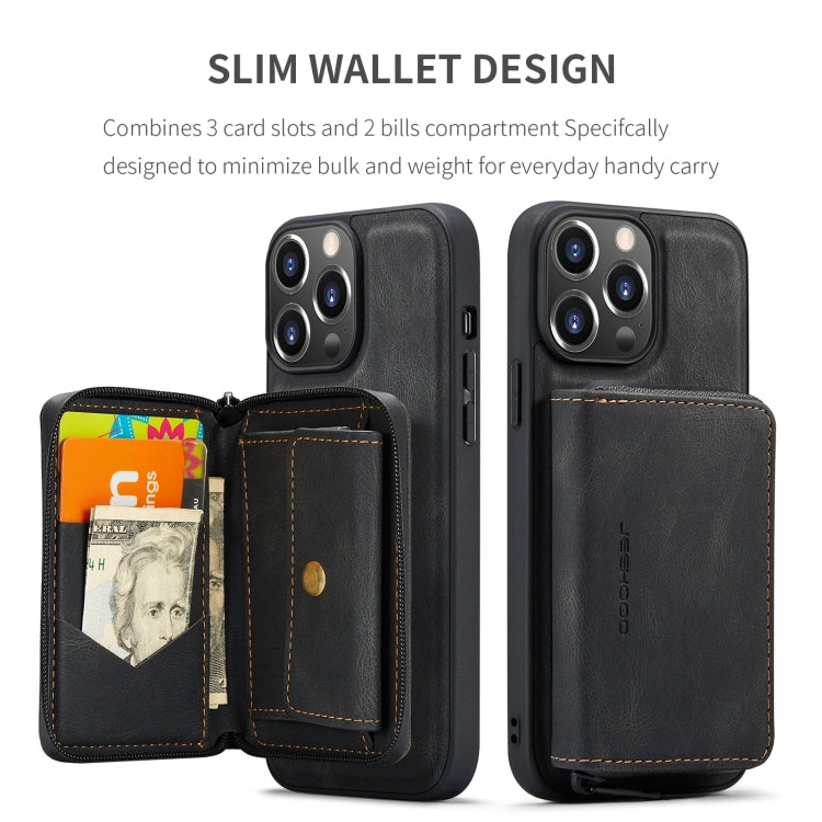For iPhone 15 Pro Max JEEHOOD Magnetic Zipper Wallet Leather Phone Case(Black)