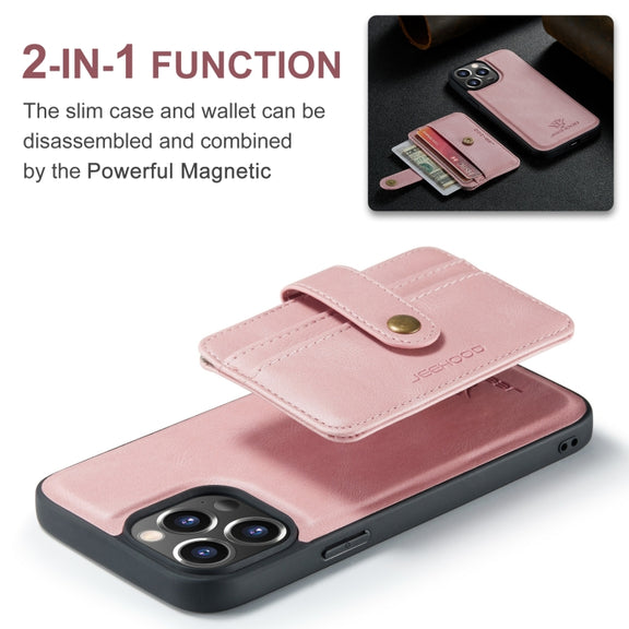 For iPhone 15 Pro Max JEEHOOD RFID Blocking Anti-Theft Magnetic PU Phone Case(Pink)