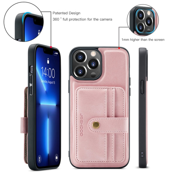 For iPhone 15 Pro Max JEEHOOD RFID Blocking Anti-Theft Magnetic PU Phone Case(Pink)