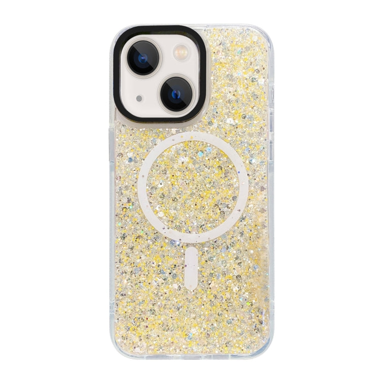 For iPhone 15 Gold Armor MagSafe Glitter Epoxy Phone Case(Yellow)
