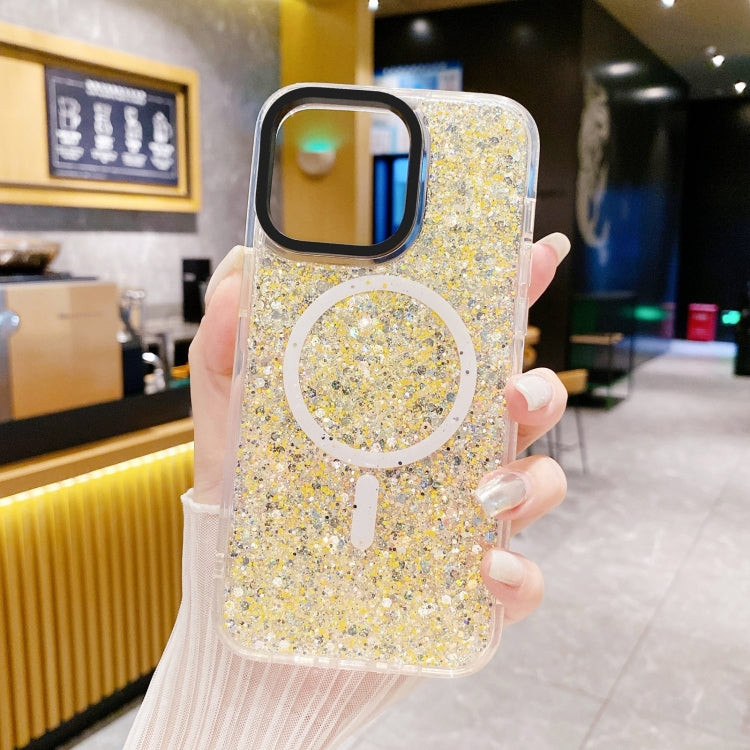 For iPhone 15 Gold Armor MagSafe Glitter Epoxy Phone Case(Yellow)