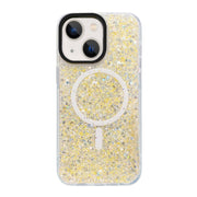 For iPhone 15 Gold Armor MagSafe Glitter Epoxy Phone Case(Yellow)