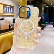 For iPhone 15 Gold Armor MagSafe Glitter Epoxy Phone Case(Yellow)