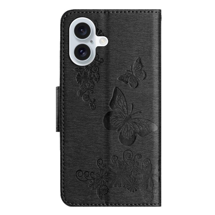 For iPhone 16 Butterfly Embossed Flip Leather Phone Case(Black)