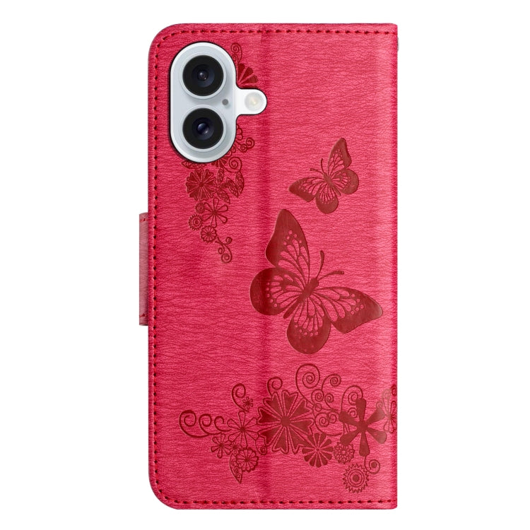 For iPhone 16 Plus Butterfly Embossed Flip Leather Phone Case(Red)