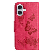 For iPhone 16 Plus Butterfly Embossed Flip Leather Phone Case(Red)