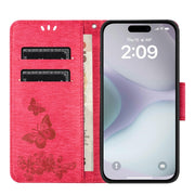 For iPhone 16 Plus Butterfly Embossed Flip Leather Phone Case(Red)