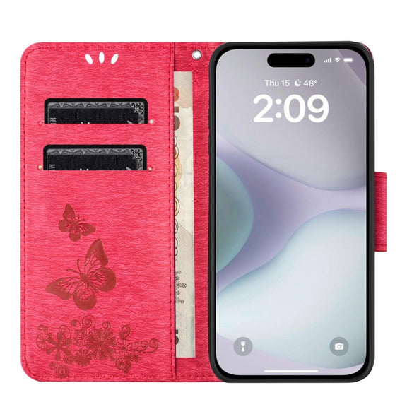 For iPhone 16 Plus Butterfly Embossed Flip Leather Phone Case(Red)