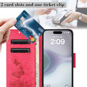 For iPhone 16 Plus Butterfly Embossed Flip Leather Phone Case(Red)