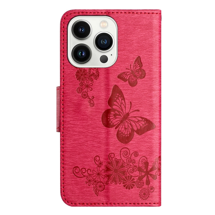For iPhone 16 Pro Butterfly Embossed Flip Leather Phone Case(Red)