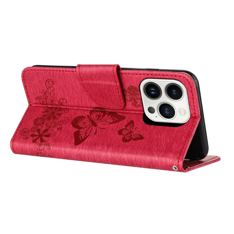 For iPhone 16 Pro Butterfly Embossed Flip Leather Phone Case(Red)