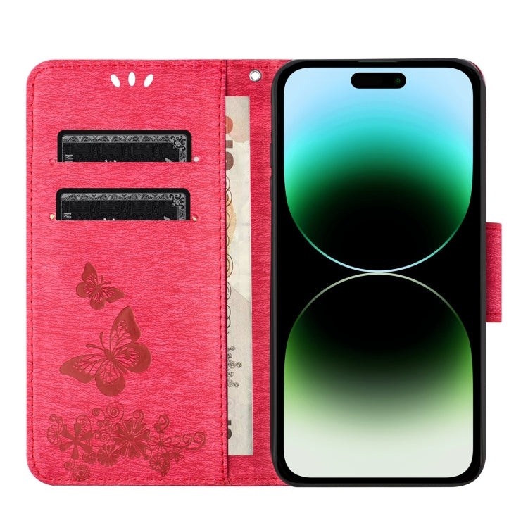 For iPhone 16 Pro Butterfly Embossed Flip Leather Phone Case(Red)