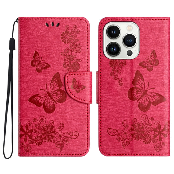 For iPhone 16 Pro Butterfly Embossed Flip Leather Phone Case(Red)
