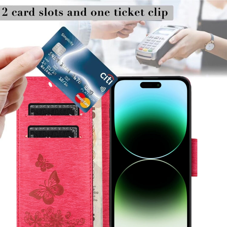 For iPhone 16 Pro Butterfly Embossed Flip Leather Phone Case(Red)