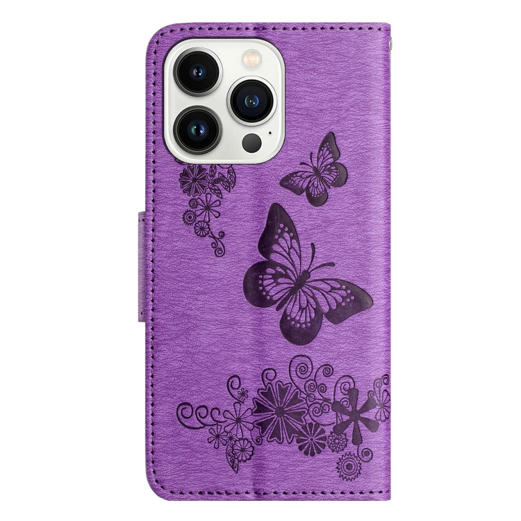 For iPhone 16 Pro Max Butterfly Embossed Flip Leather Phone Case(Purple)