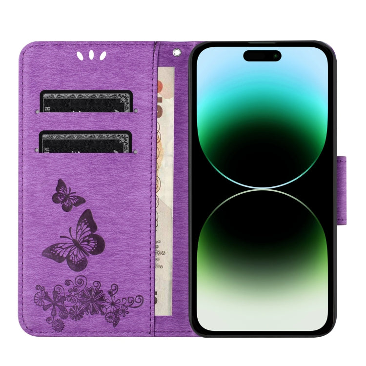 For iPhone 16 Pro Max Butterfly Embossed Flip Leather Phone Case(Purple)