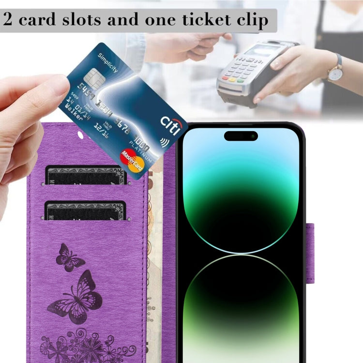 For iPhone 16 Pro Max Butterfly Embossed Flip Leather Phone Case(Purple)