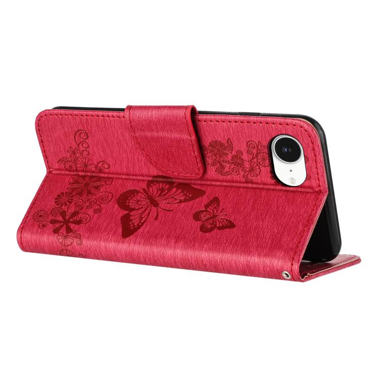 For iPhone 16e Butterfly Embossed Flip Leather Phone Case(Red)