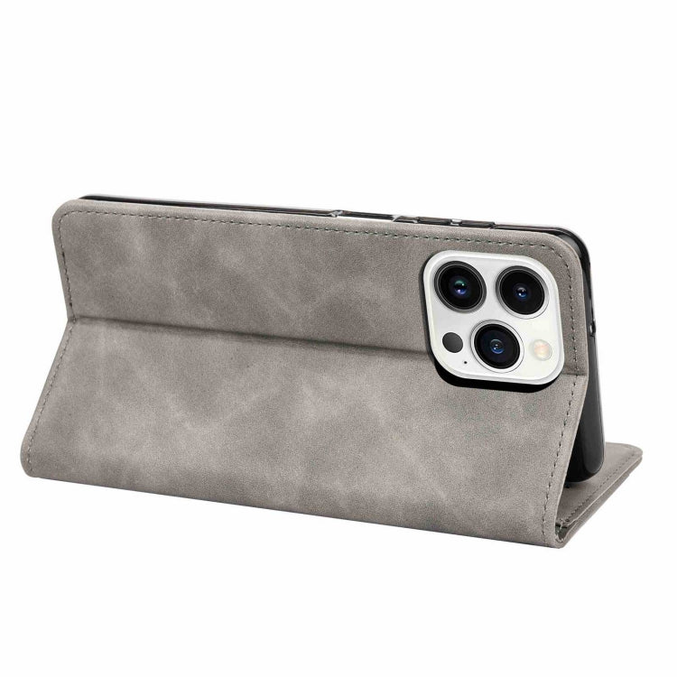 For iPhone 16 Pro Max Skin Feel Splicing Leather Phone Case(Grey)
