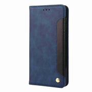 For iPhone 16 Plus Skin Feel Splicing Leather Phone Case(Blue)