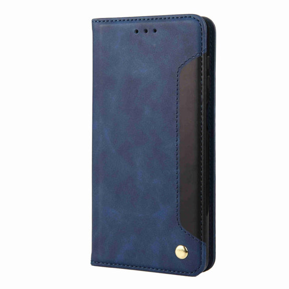 For iPhone 16 Plus Skin Feel Splicing Leather Phone Case(Blue)