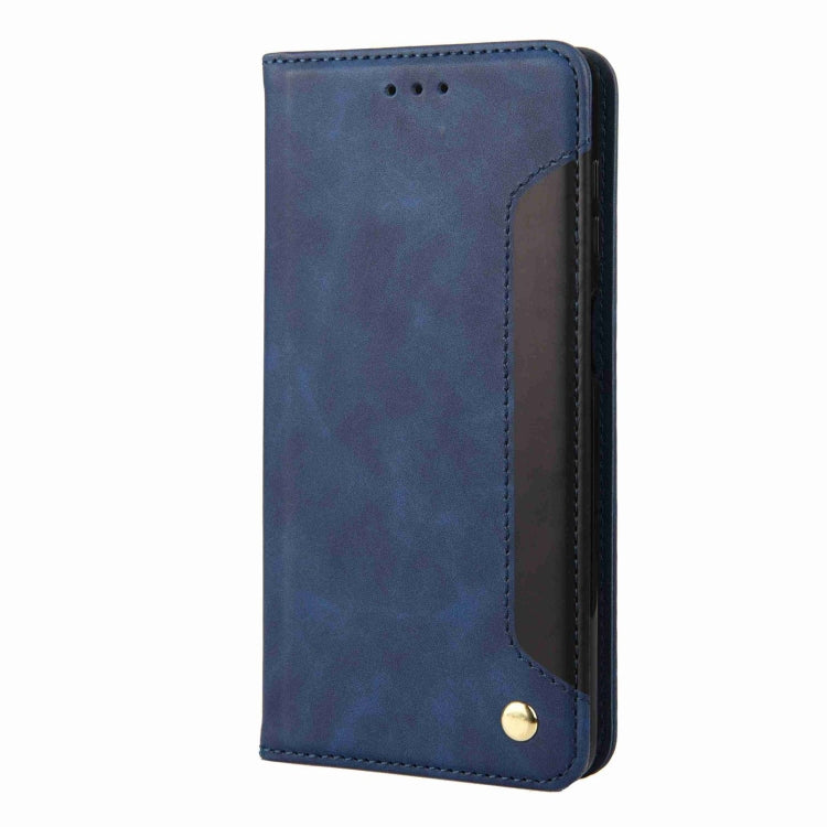 For iPhone 16 Plus Skin Feel Splicing Leather Phone Case(Blue)