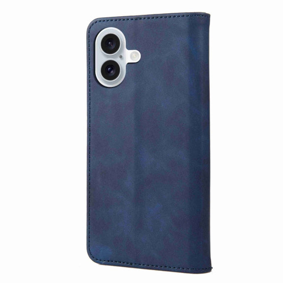 For iPhone 16 Plus Skin Feel Splicing Leather Phone Case(Blue)