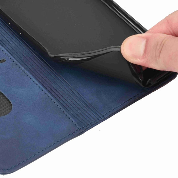 For iPhone 16 Plus Skin Feel Splicing Leather Phone Case(Blue)