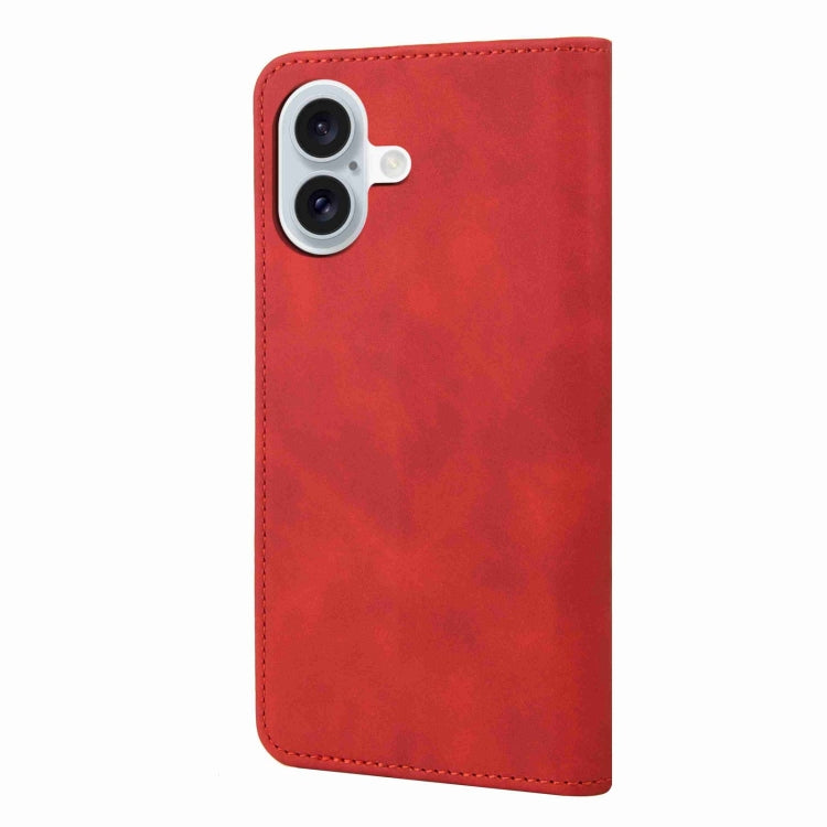 For iPhone 16 Skin Feel Splicing Leather Phone Case(Red)