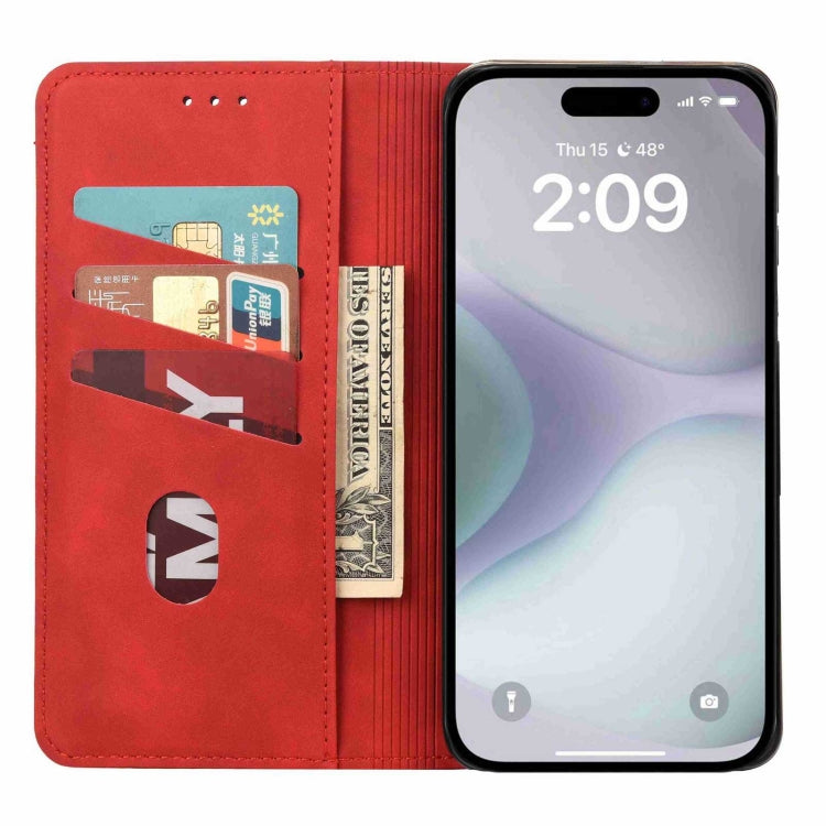 For iPhone 16 Skin Feel Splicing Leather Phone Case(Red)