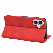 For iPhone 16 Skin Feel Splicing Leather Phone Case(Red)