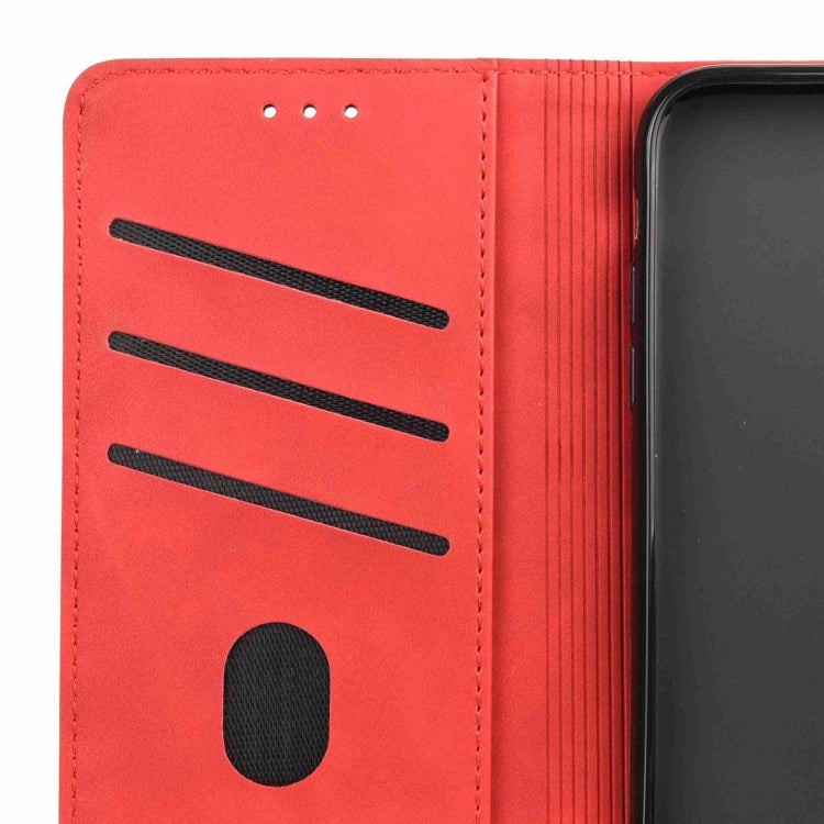 For iPhone 16 Skin Feel Splicing Leather Phone Case(Red)