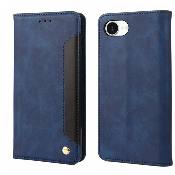 For iPhone 16e Skin Feel Splicing Leather Phone Case(Blue)