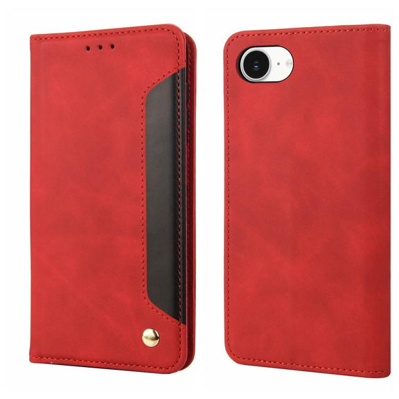 For iPhone 16e Skin Feel Splicing Leather Phone Case(Red)
