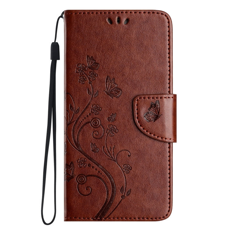 For iPhone 16 Pro Max Butterfly Flower Pattern Flip Leather Phone Case(Brown)