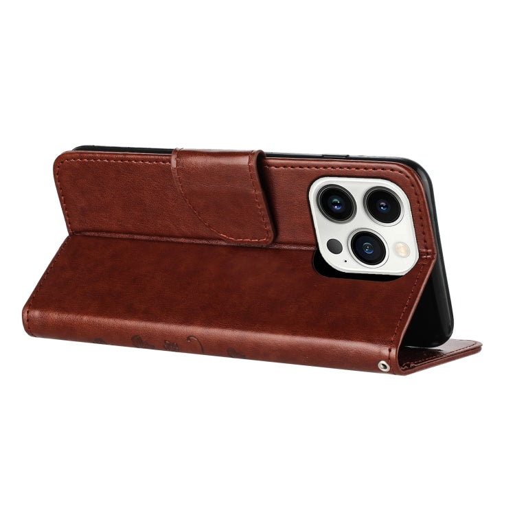 For iPhone 16 Pro Max Butterfly Flower Pattern Flip Leather Phone Case(Brown)