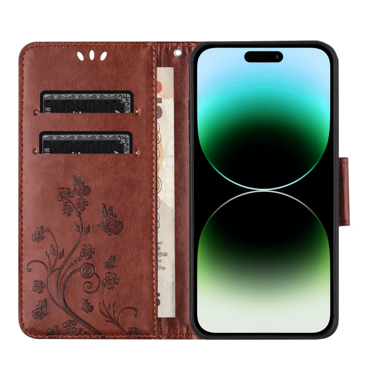 For iPhone 16 Pro Max Butterfly Flower Pattern Flip Leather Phone Case(Brown)