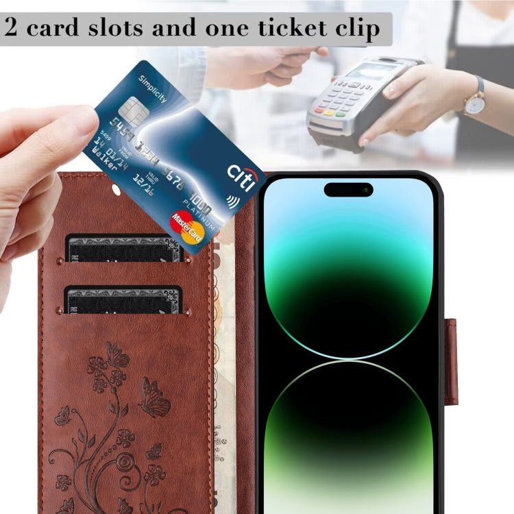 For iPhone 16 Pro Max Butterfly Flower Pattern Flip Leather Phone Case(Brown)