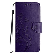 For iPhone 16 Pro Butterfly Flower Pattern Flip Leather Phone Case(Dark Purple)
