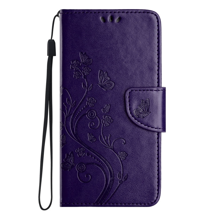 For iPhone 16 Pro Butterfly Flower Pattern Flip Leather Phone Case(Dark Purple)