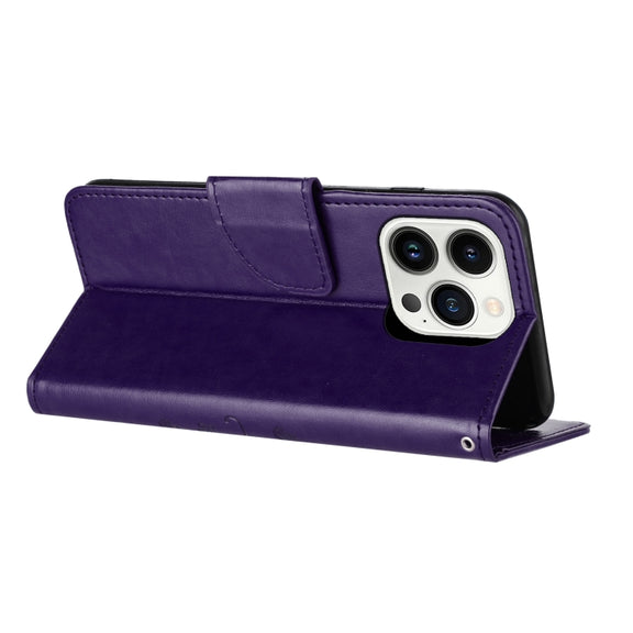 For iPhone 16 Pro Butterfly Flower Pattern Flip Leather Phone Case(Dark Purple)