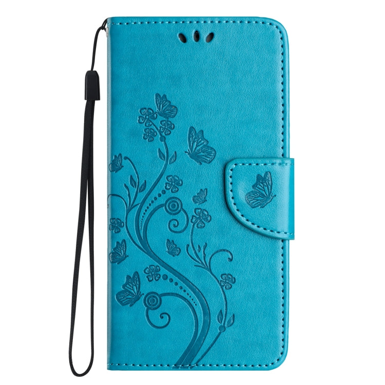 For iPhone 16 Plus Butterfly Flower Pattern Flip Leather Phone Case(Blue)