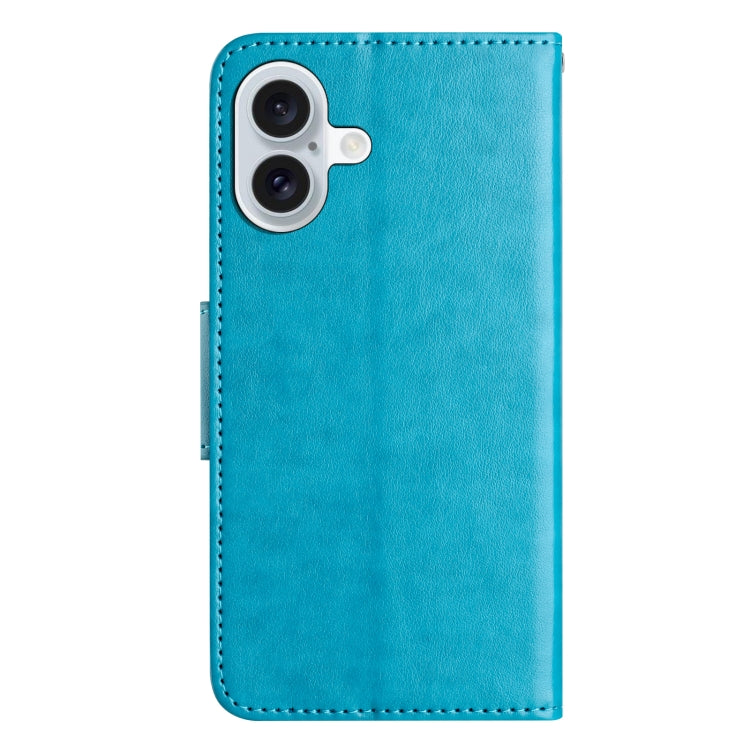 For iPhone 16 Plus Butterfly Flower Pattern Flip Leather Phone Case(Blue)