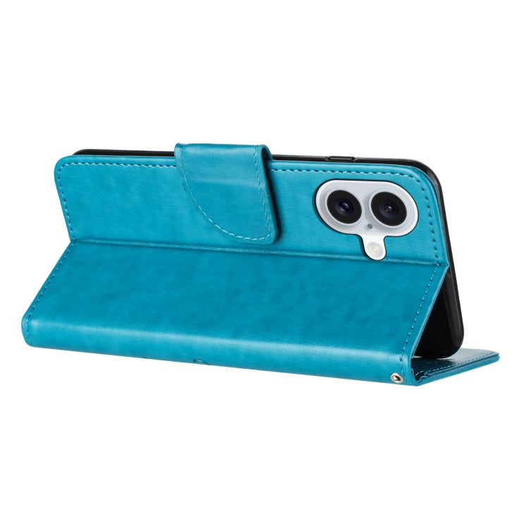 For iPhone 16 Plus Butterfly Flower Pattern Flip Leather Phone Case(Blue)