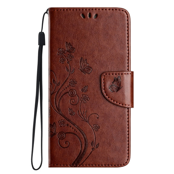 For iPhone 16 Butterfly Flower Pattern Flip Leather Phone Case(Brown)